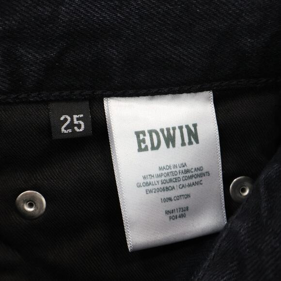 NWT Edwin Cai Straight Leg Loose Ripped Button Fly Jeans In Manic Black Size 25 - Picture 6 of 7